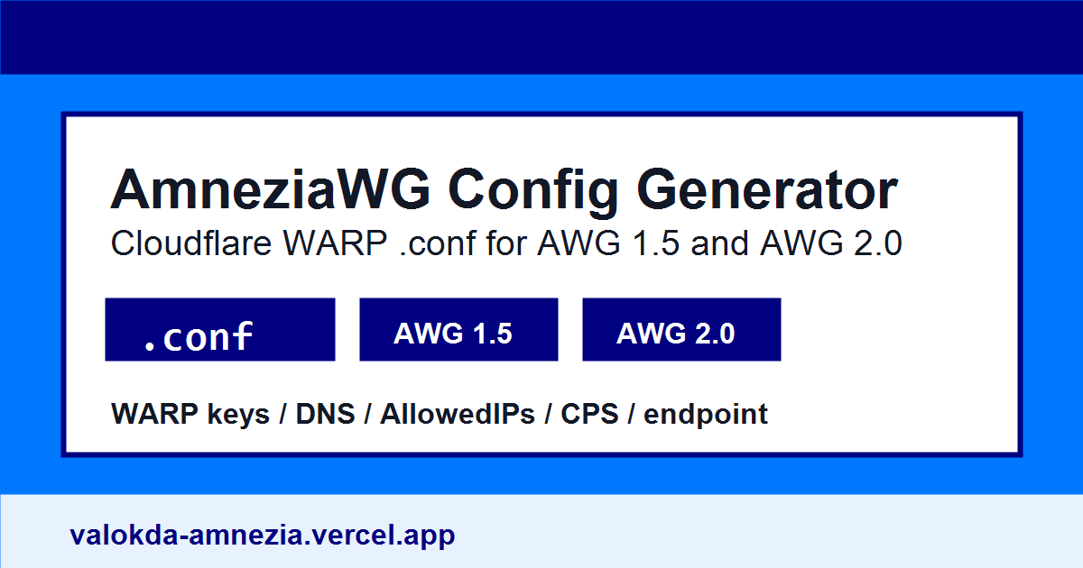 Config Generator AmneziaWG Config Generator — .conf для Cloudflare WARP, AWG 2.0 и ...